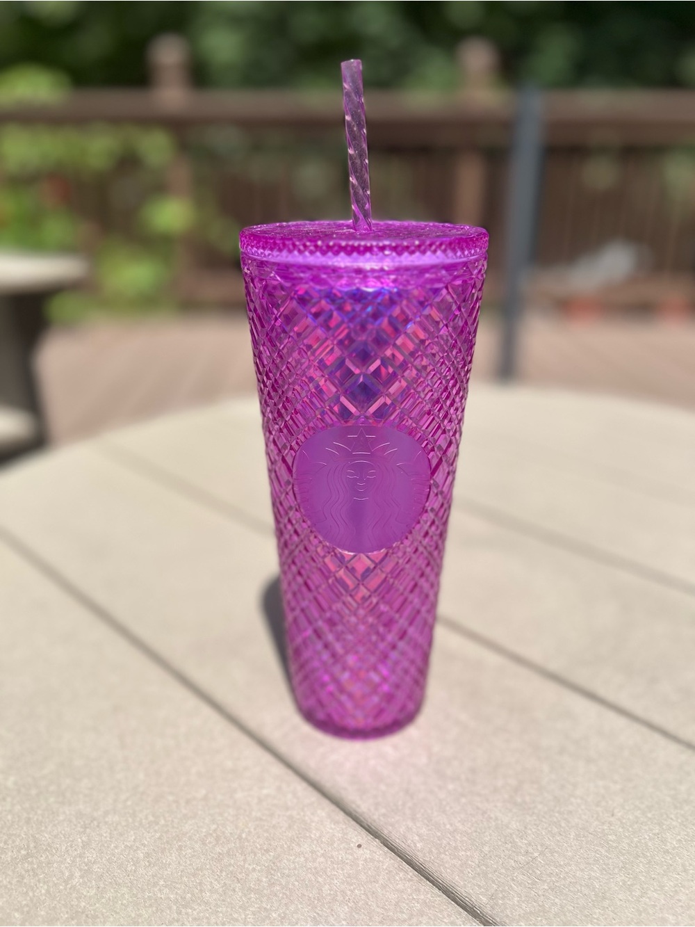 Starbucks 2021 Purple Iridescent Crystal Diamond Cut Cold Cup Tumbler 24oz Venti